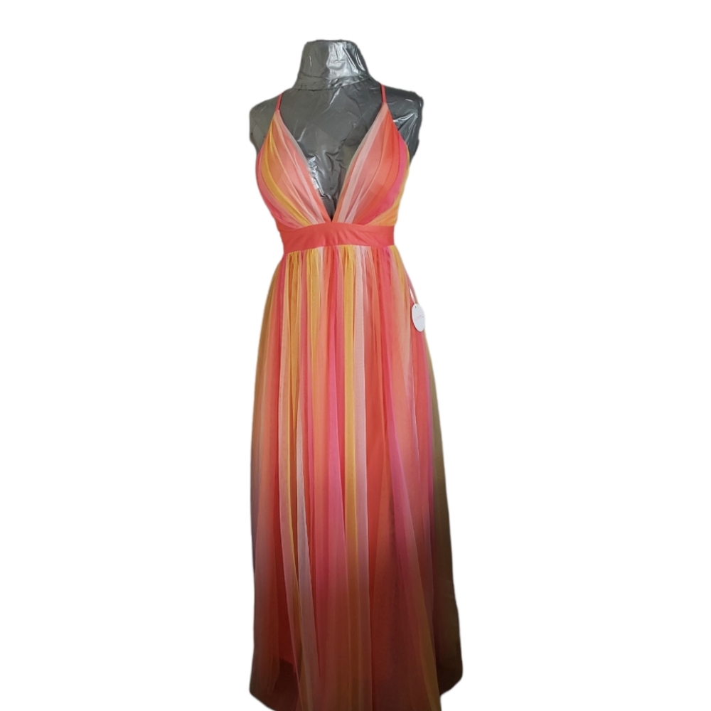 New with tags Luxxel Orange & pink sunset tulle gown sz Medium